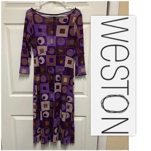 Weston Wear Purple Sheer Geometric Squares Dress Size M